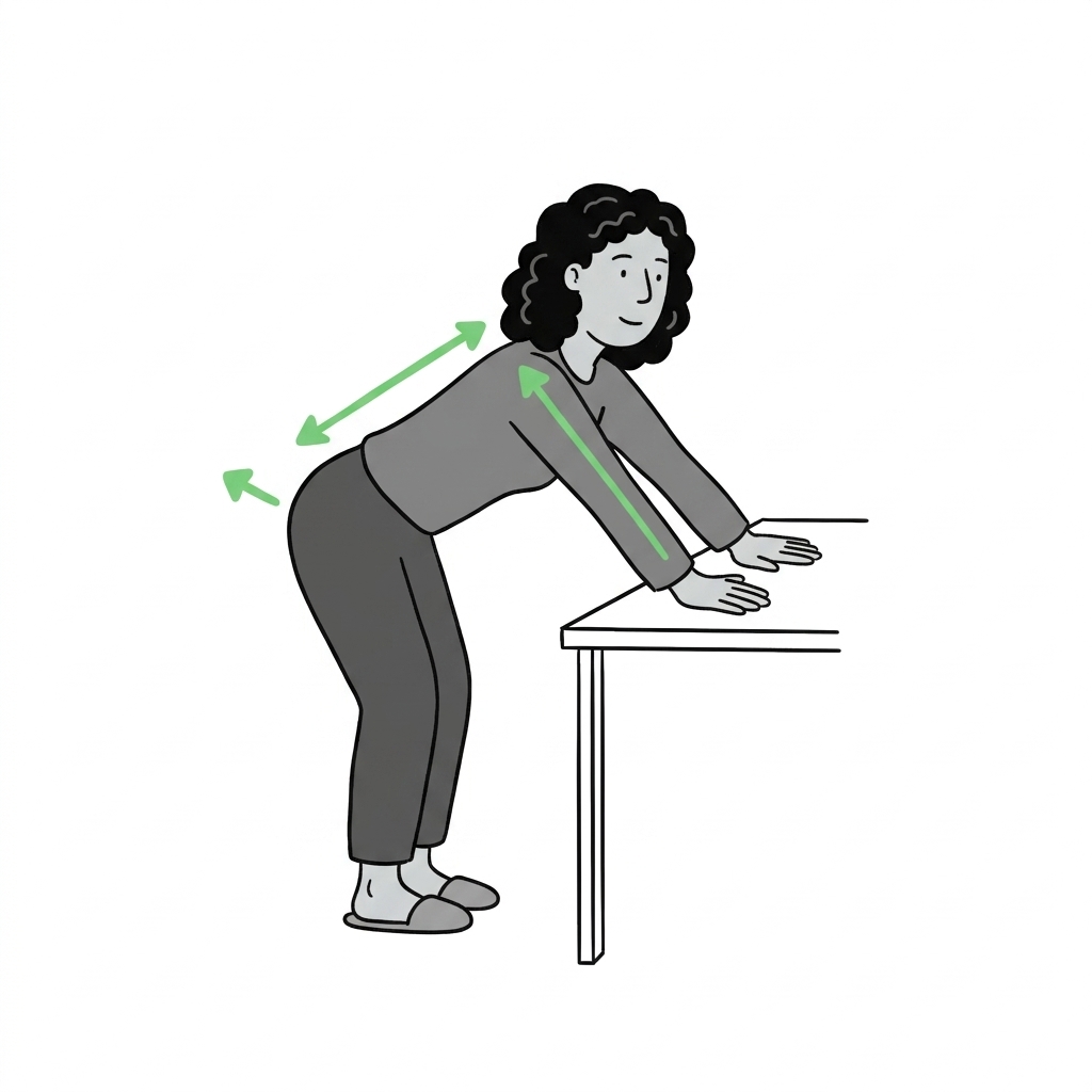 Illustration of desk shoulder-and-lat stretch