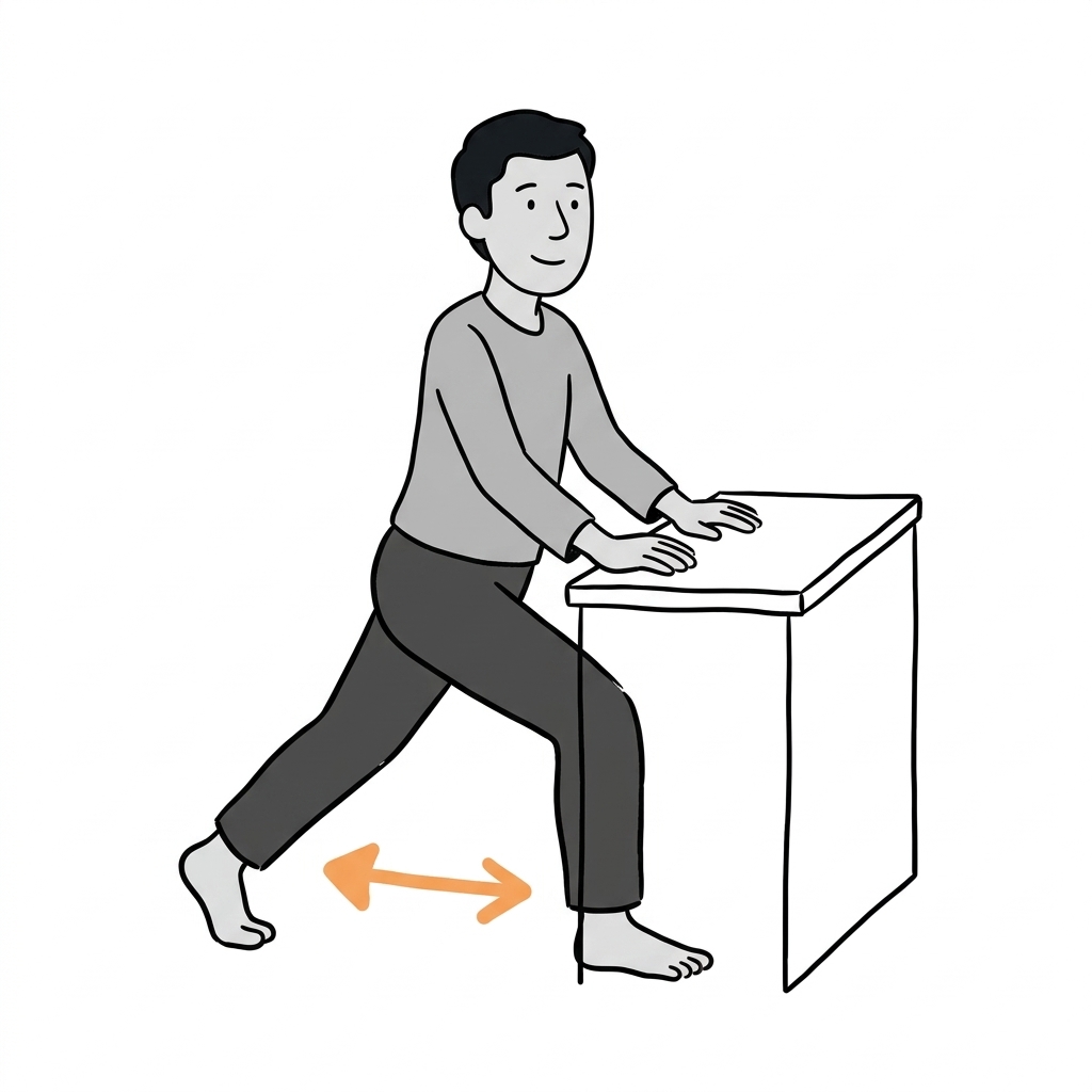 Illustration of standing split-stance hip-flexor stretch